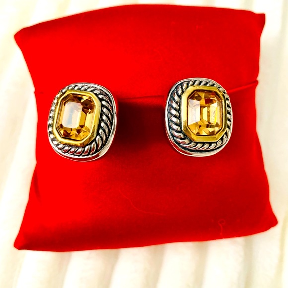 NWOT SILVER BRAID TOPAZ STUD PIERCED EARRINGS DAVID YURMAN STYLE LOOK STUNNING - Picture 2 of 4